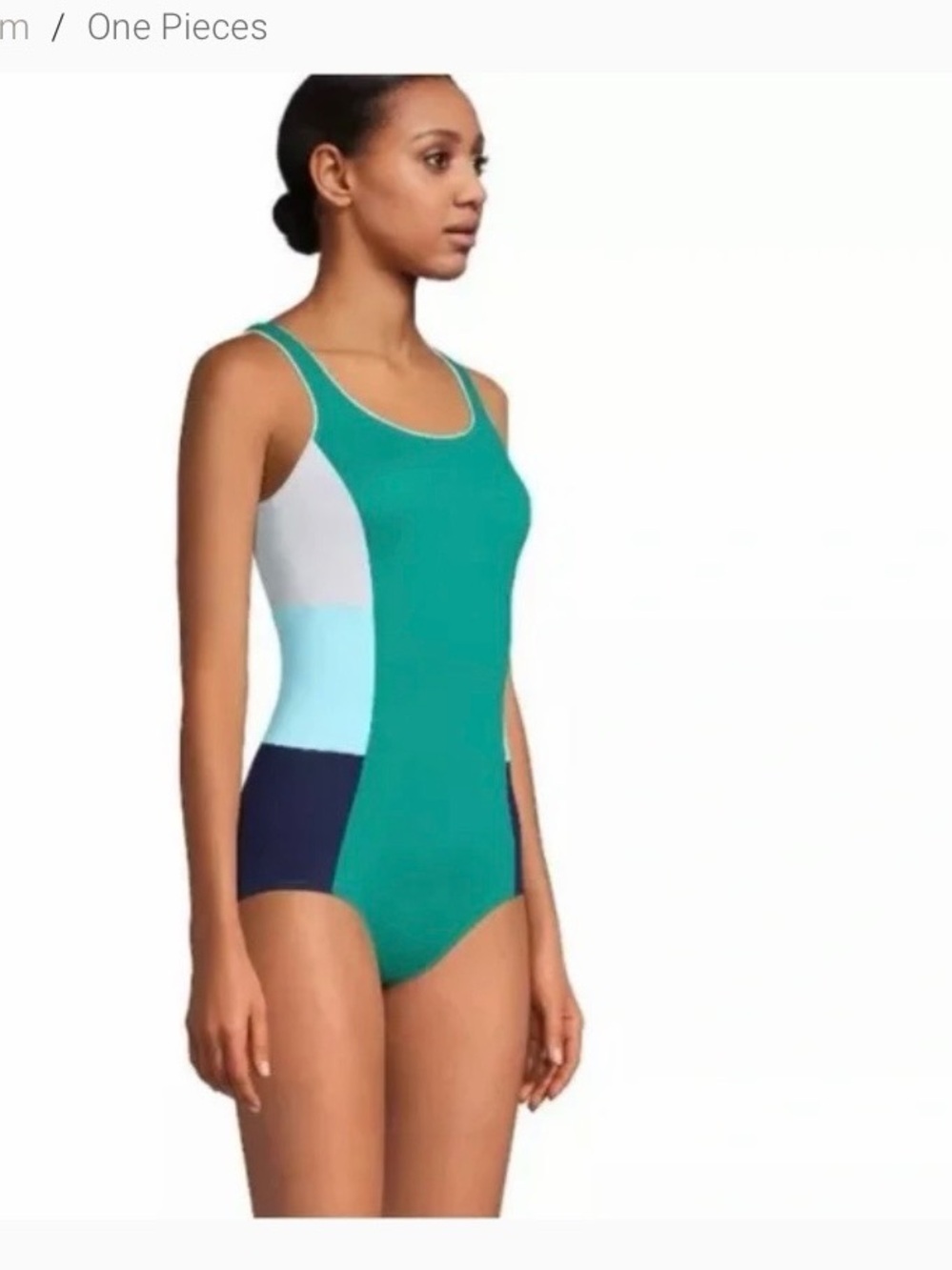 Lands' End Teal, Light Blue, White & Navy Colorblock One-Piece Swimsuit